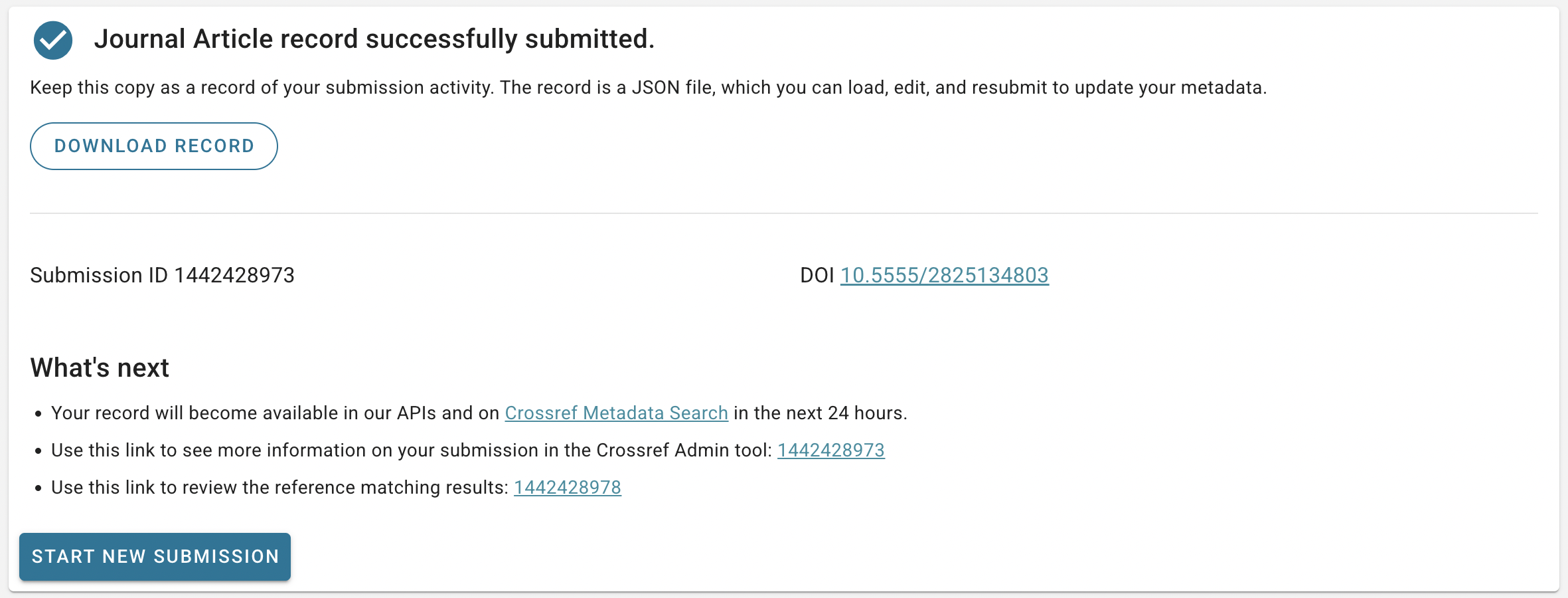 Grant submission success page